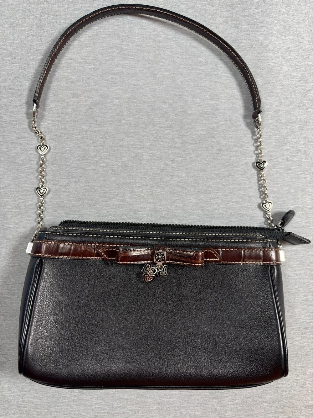 Vintage Brighton Leather Emma Shoulder Bag Black & Brown Croc Embossed with Bow
